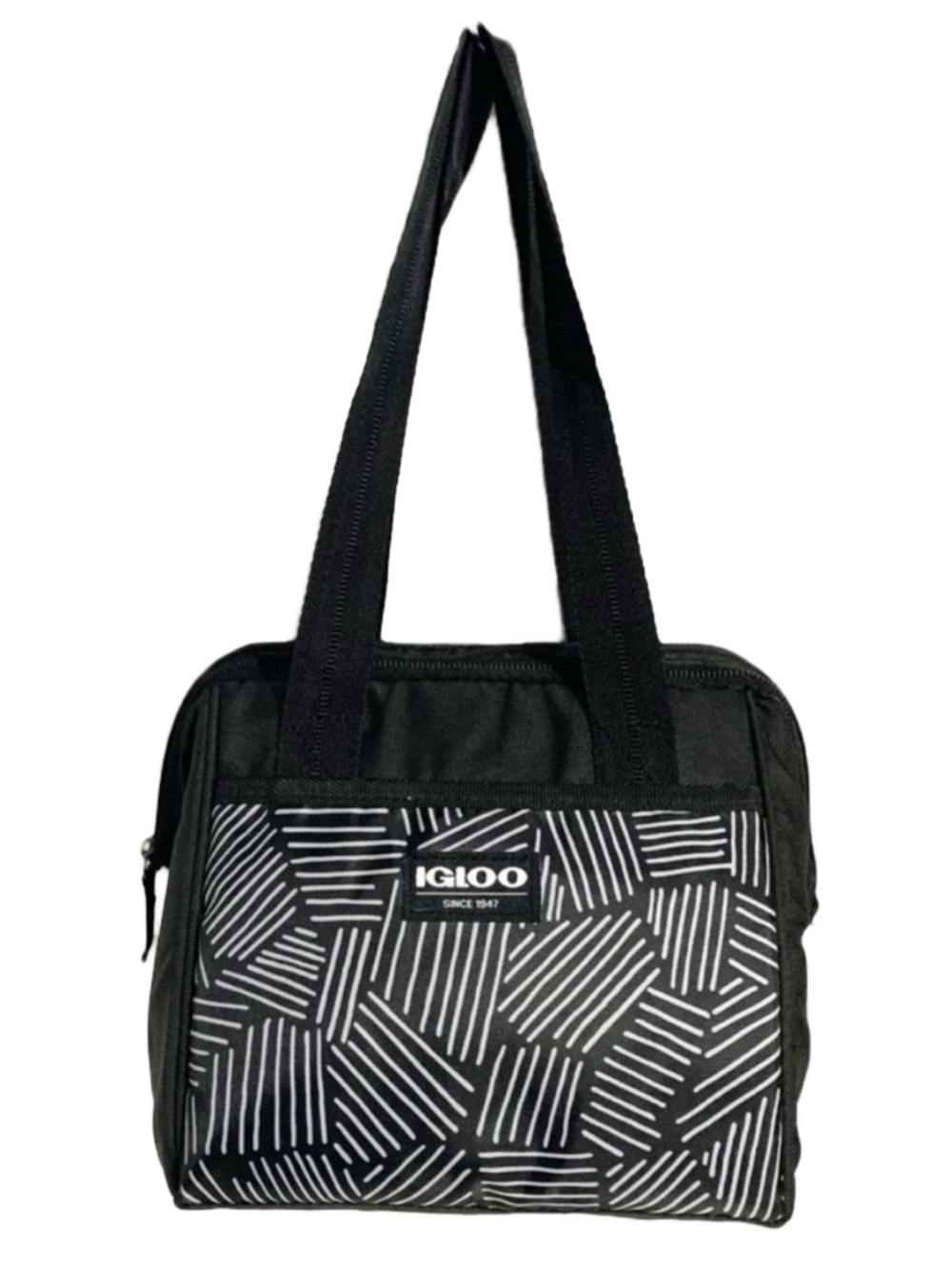 Igloo Stripe Top Handled Zip Closure Insulated Lunch Cooler Bag Hash Pattern🖤🤍